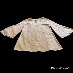 Christian Caliendo faux suede pink top with bell sleeves